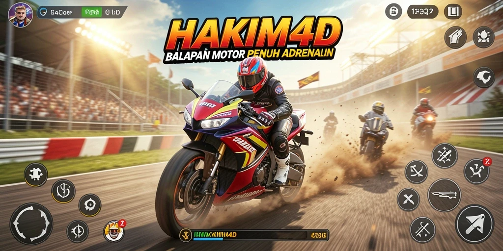 Screenshot HAKIM4D menampilkan aksi balapan motor yang mendebarkan.