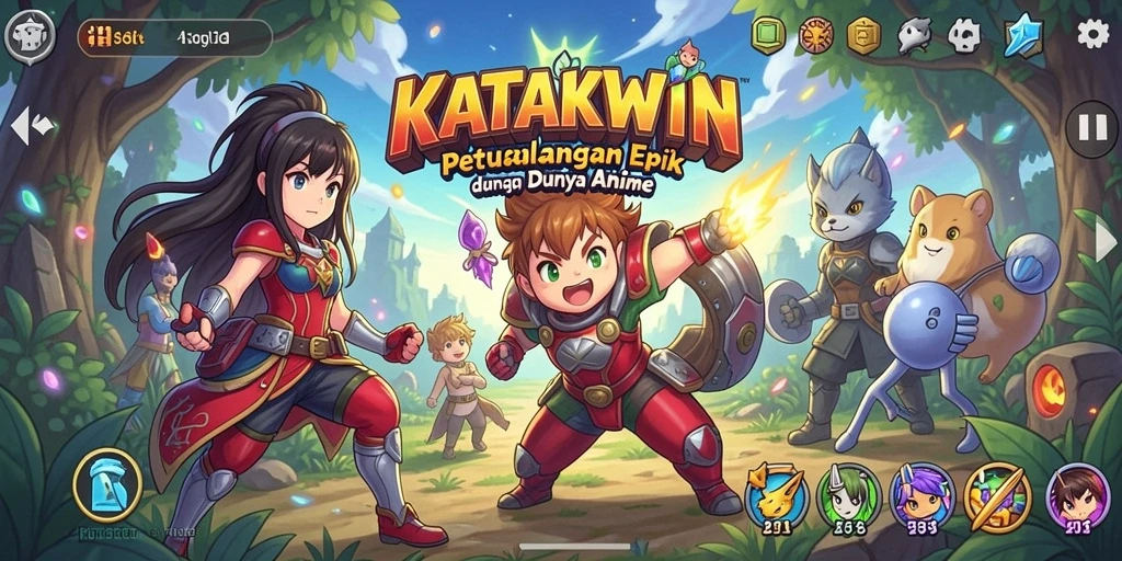 Tampilan gameplay KATAKWIN yang menarik dan penuh warna.