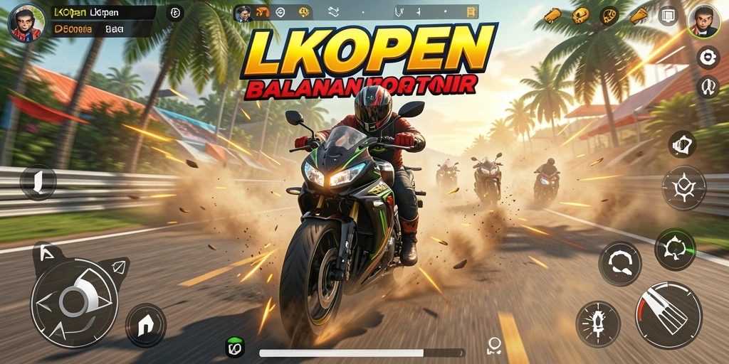 Screenshot LKOPEN menampilkan aksi balapan motor yang cepat dan mendebarkan.