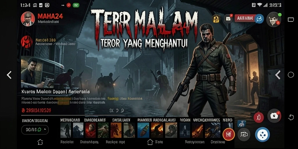 Screenshot gameplay MAHA24 menampilkan momen mencekam dalam suasana gelap.