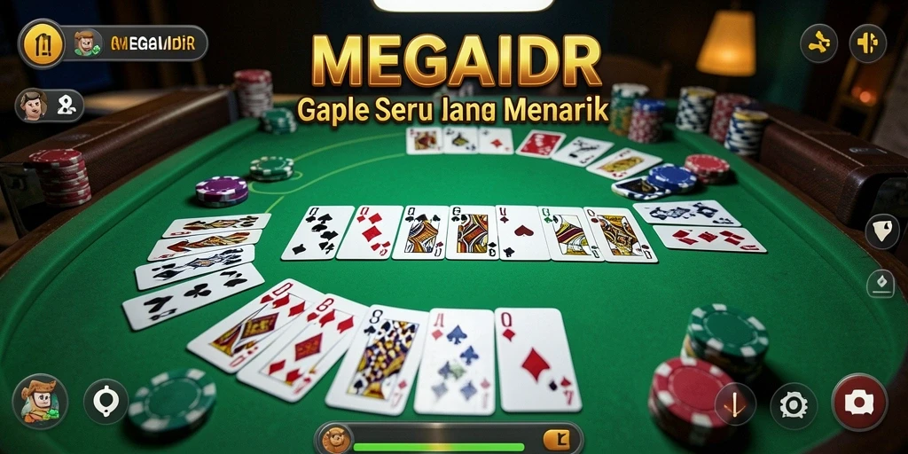 Tampilan gameplay MEGAIDR saat bermain Gaple secara online.