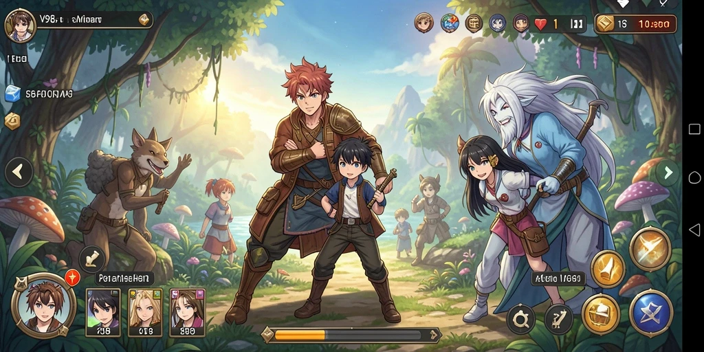 Screenshot gameplay V98 menampilkan karakter Anime dalam pertempuran epik.